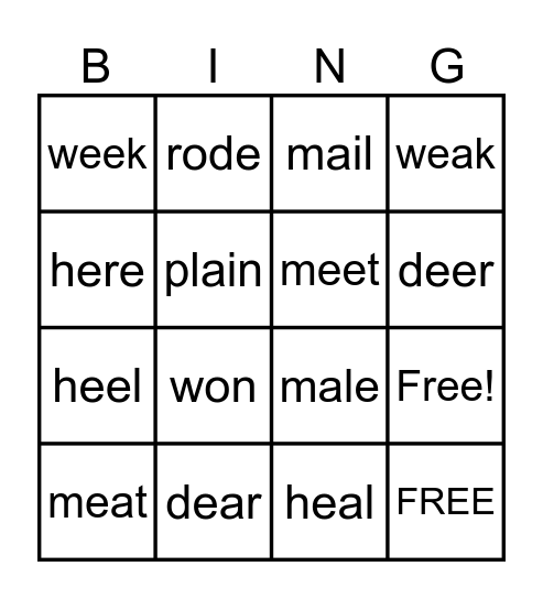 Homophoneo Bingo Card