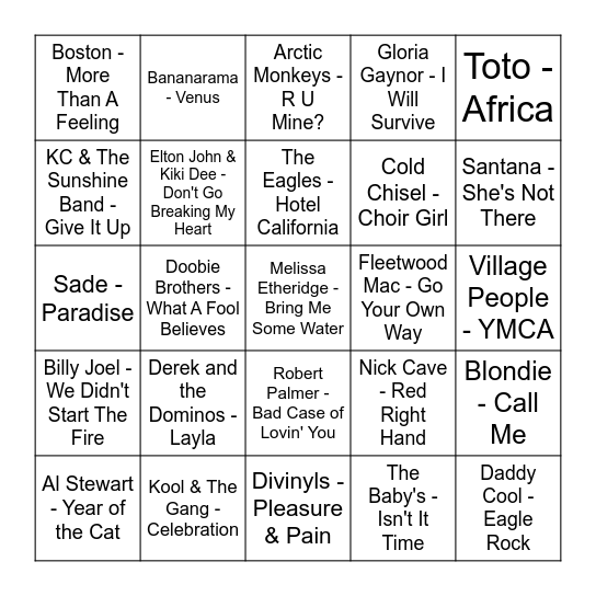 ★ Music Bingo w Bonnie Anne ★ Bingo Card