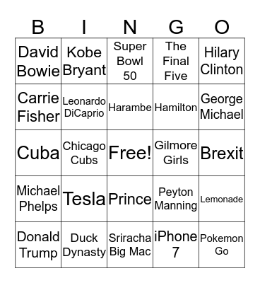 NYE Bingo Card