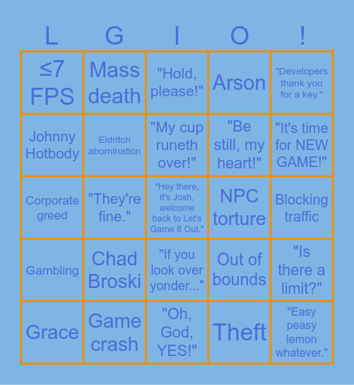 Let's Game It Out Bingo! Bingo Card