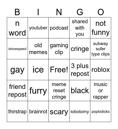 Tiktok Bingo Card
