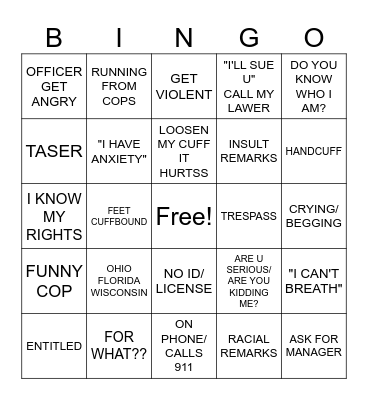 POLICE BINGO Card