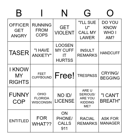 POLICE BINGO Card