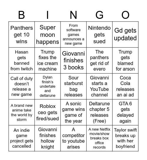 2026 bingo Card