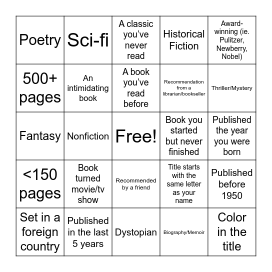 Book Bingo! Bingo Card