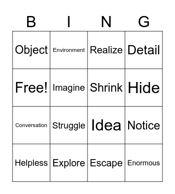 Vocabulary Bingo Card