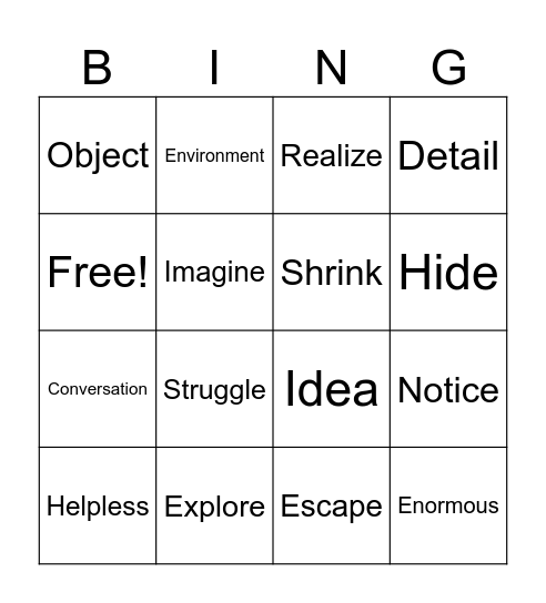 Vocabulary Bingo Card