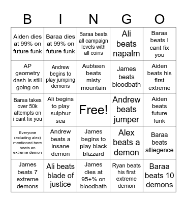 Geometry Dash Bingo for 2027 Bingo Card
