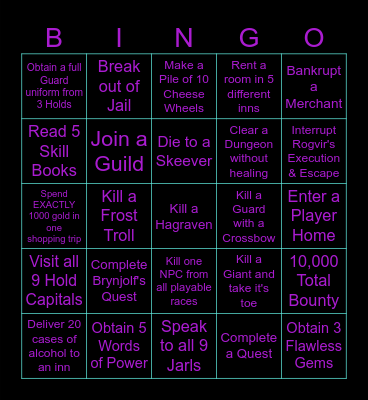 Skyrim Randomizer Bingo Card