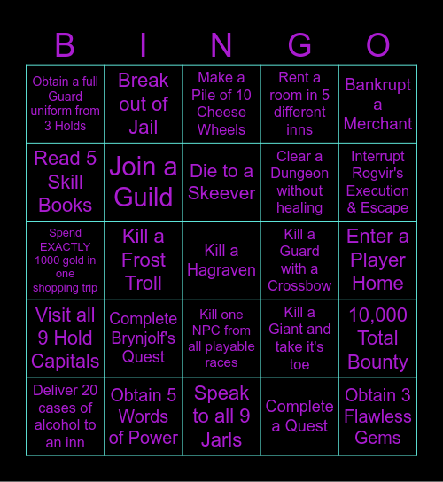 Skyrim Randomizer Bingo Card