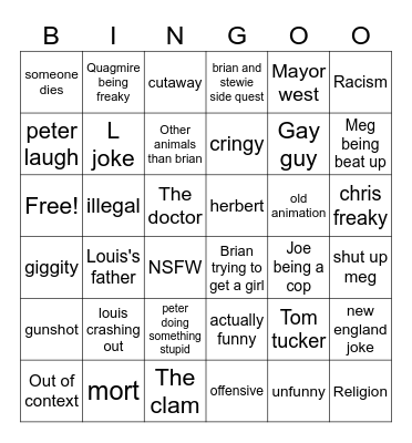 Family guy bingo Card