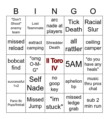 Stella Montis Bingo Card