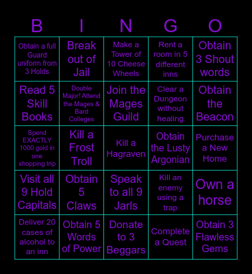 Skyrim Randomizer Bingo Card