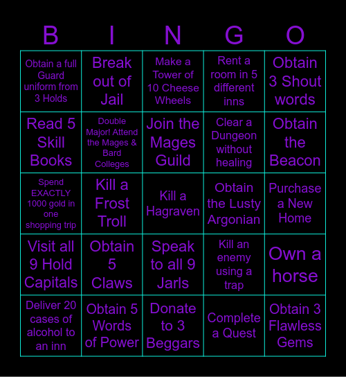 Skyrim Randomizer Bingo Card