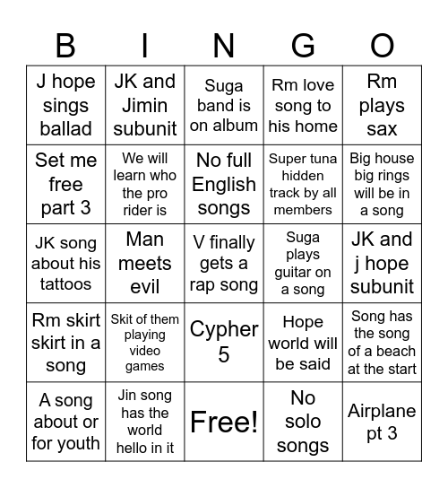 Arirang Bingo Card