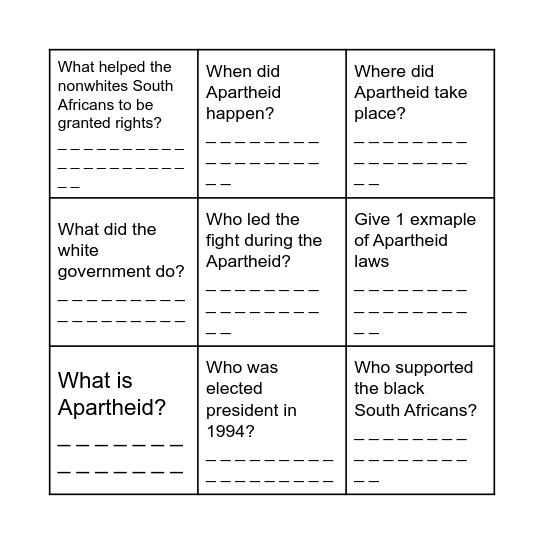 Ask the questions. Bingo Card