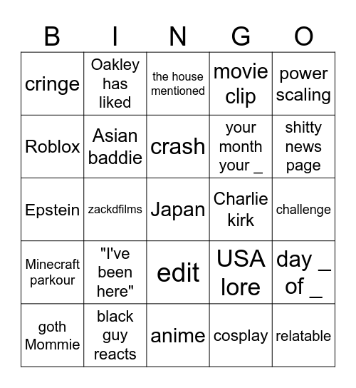 reels bingo Card