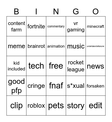 yt shorts Bingo Card