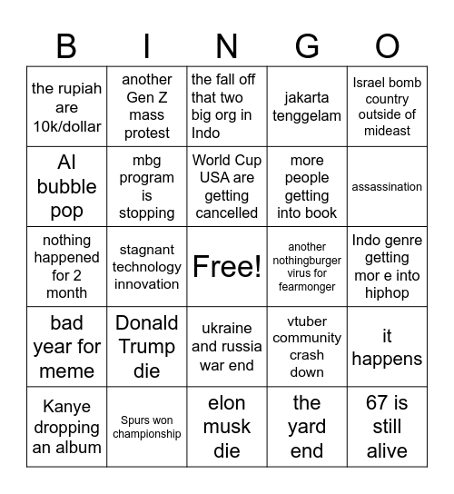 Bingo 2026 Bingo Card