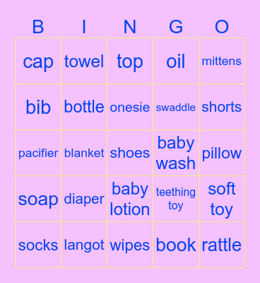 Swatis Baby Shower Bingo Card