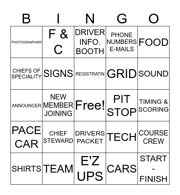 SCCA BINGO Card