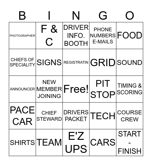 SCCA BINGO Card