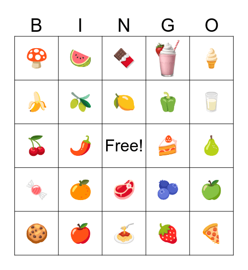 Food Bingo Card