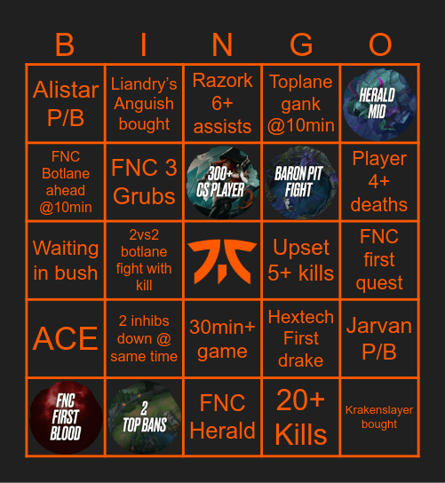 FNC vs NAVI (WS 26) Bingo Card