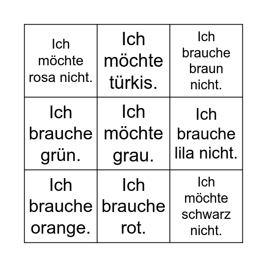 Hörbingo - Farben Bingo Card