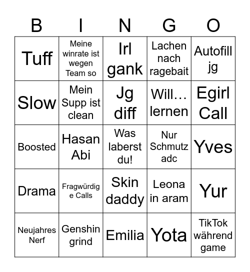 Senyata Bingo Card