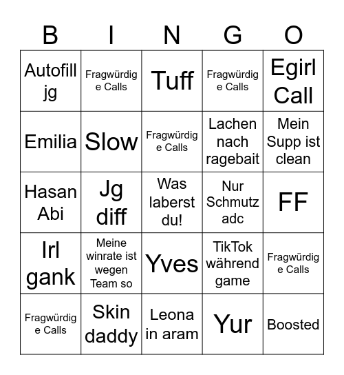 Senyata Bingo Card