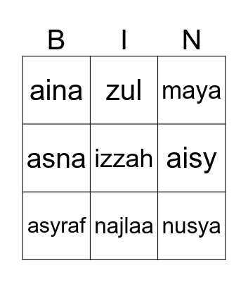 Family Ties Bingo Card