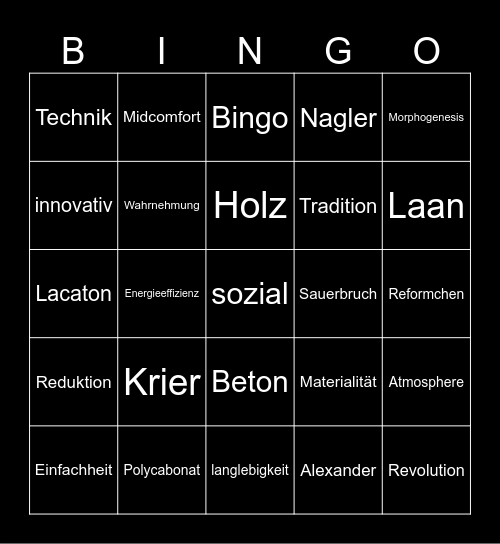 Architekturtheorie Bingo Card