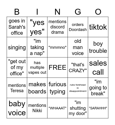 Things Karrie Says/Does Bingo Card