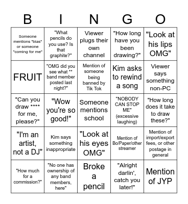 Lisa's Live Stream Bingo Card