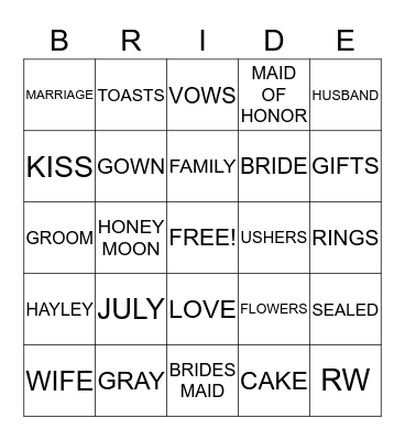 HAYLEY & R.W. Bingo Card