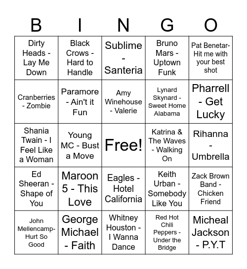 Sing-o Bingo Card