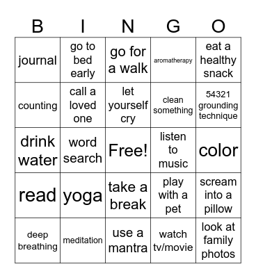 coping skills bingo Card