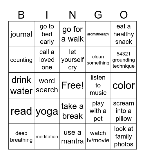 coping skills bingo Card