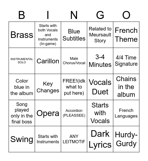Canto 10 Mili song bingo Card