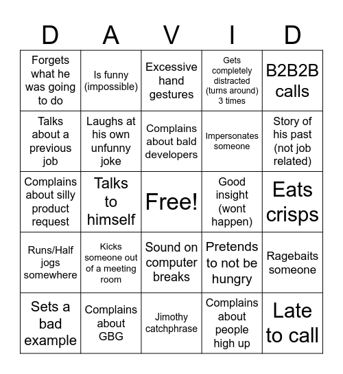 David Bingo Card