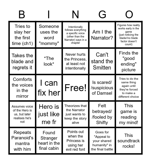 Slay The Princess stream - bingo version Bingo Card