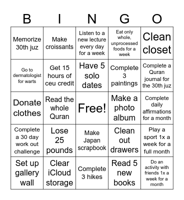 2026 Bingo Card