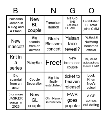 GMMTV 2026 PREDICTIONS Bingo Card