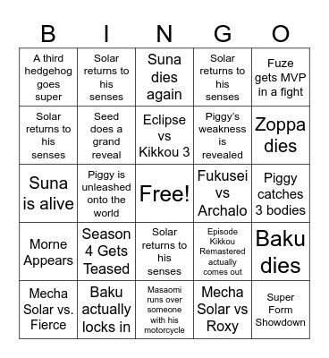 Sonic RP Season 3 Bingo Board Bingo Card