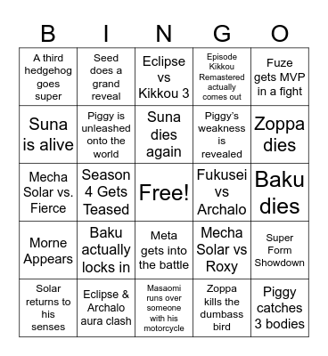 Sonic RP Season 3 Bingo Board Bingo Card