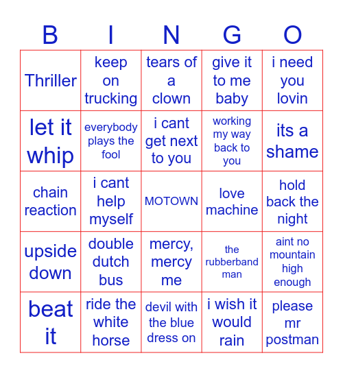 motown Bingo Card