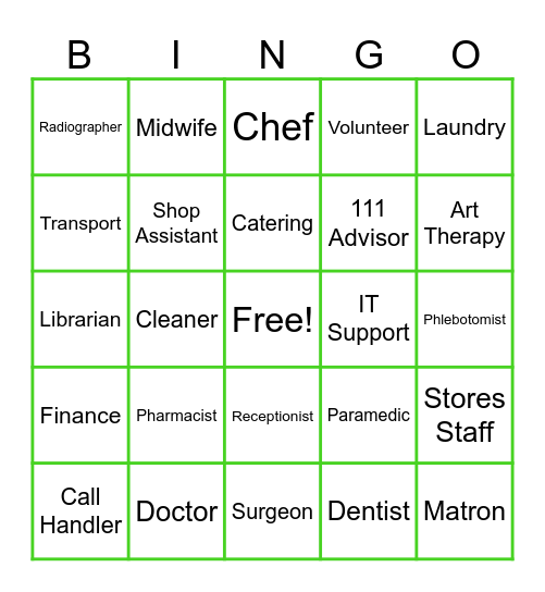 NHS Careers Bingo Card