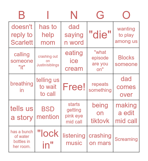 Nicole Bingo Card