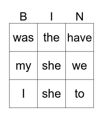 Set 1 Sight Words Bingo Card